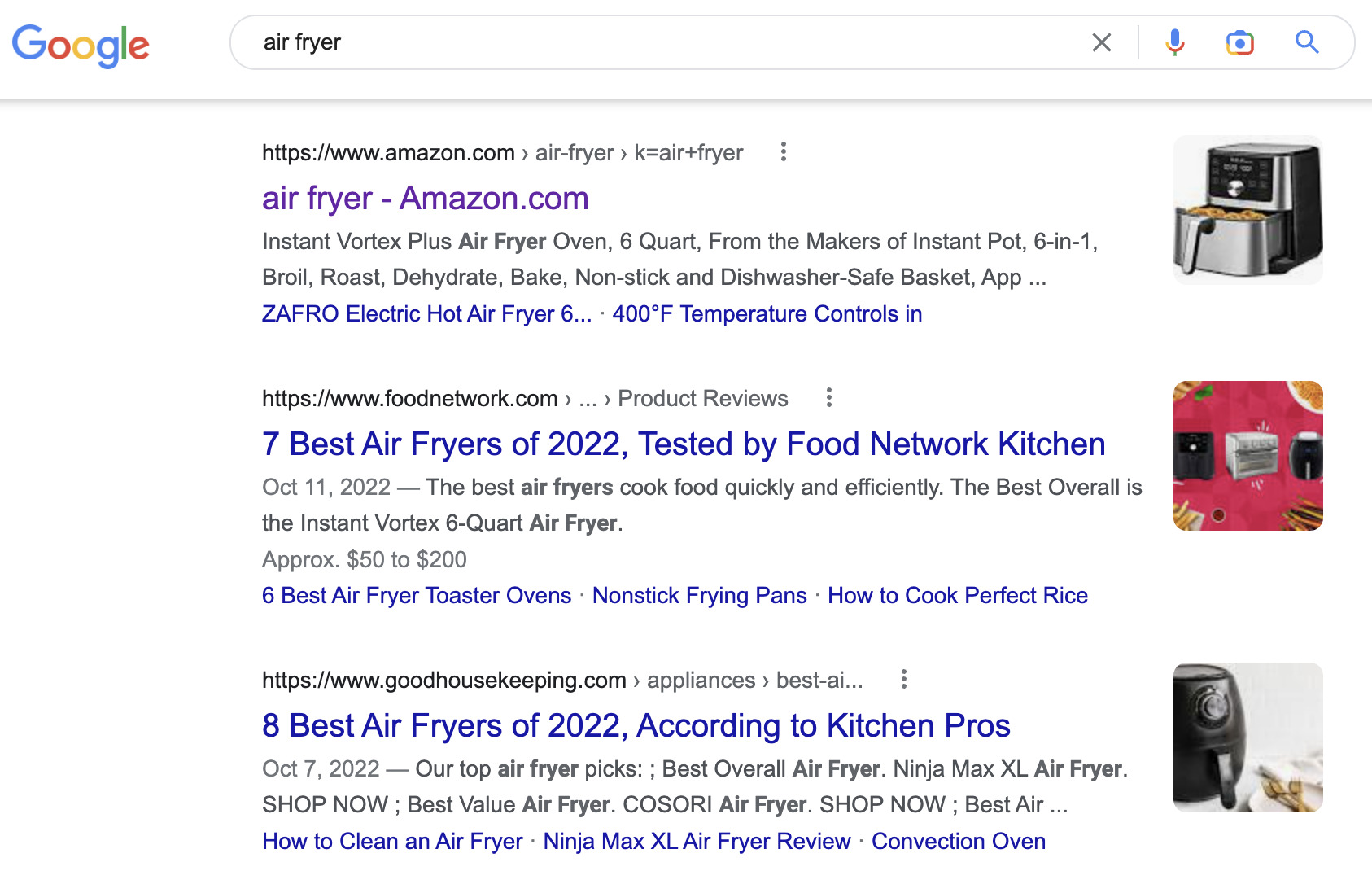 Top search results for "air fryer" in 2022