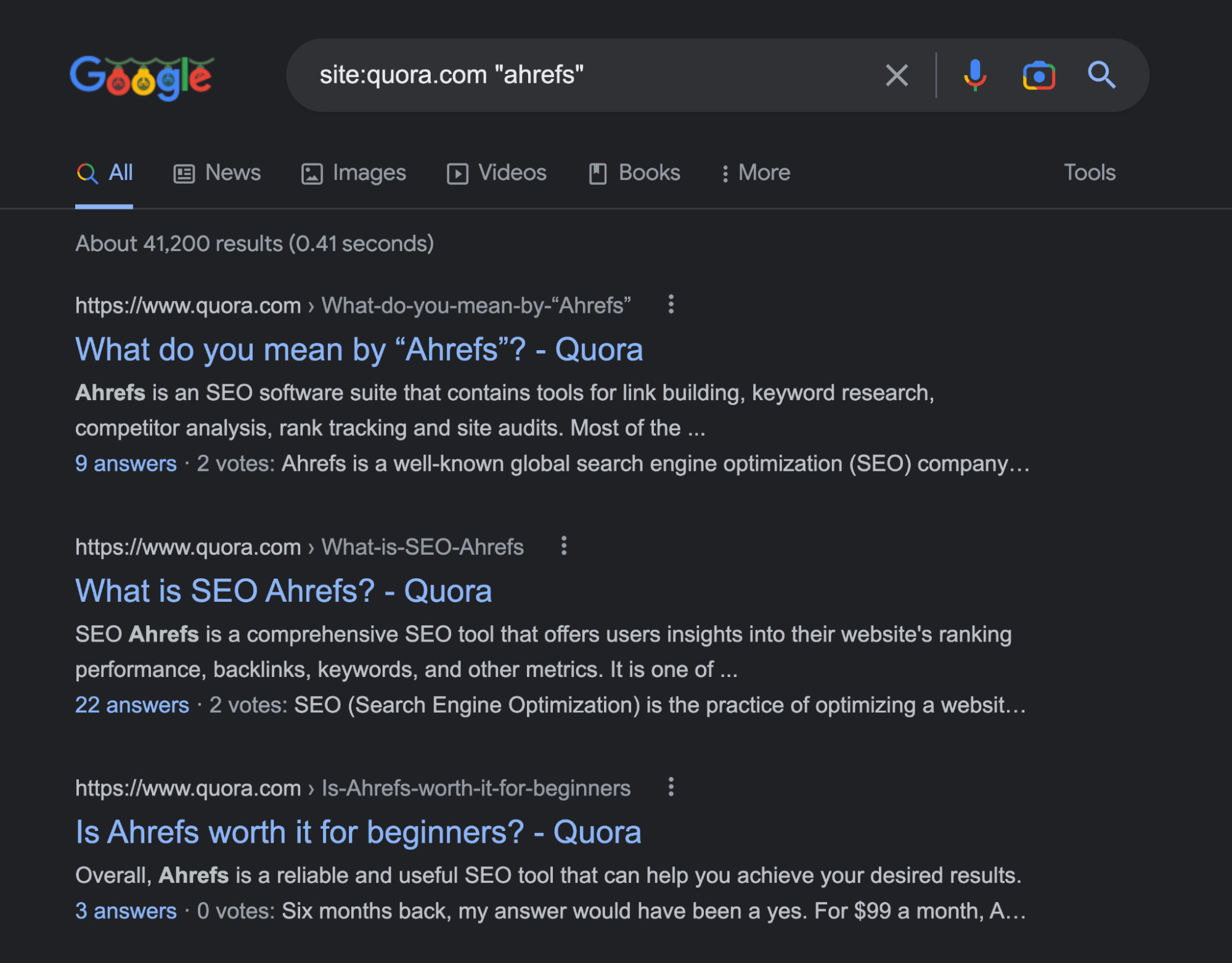 Using Google search operators to find brand and product mentions on Quora
