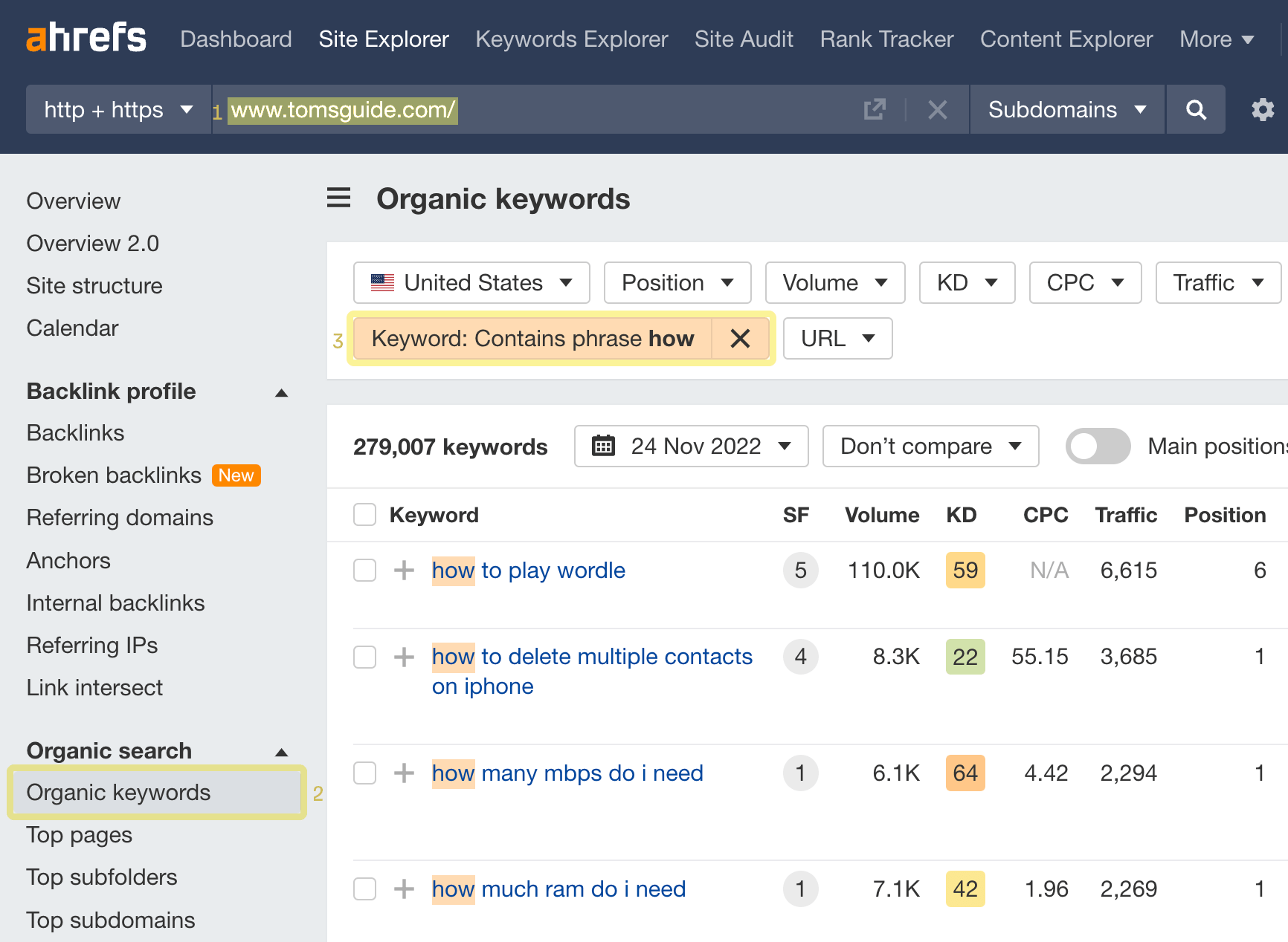 Analyzing competitor's keywords in Site Explorer