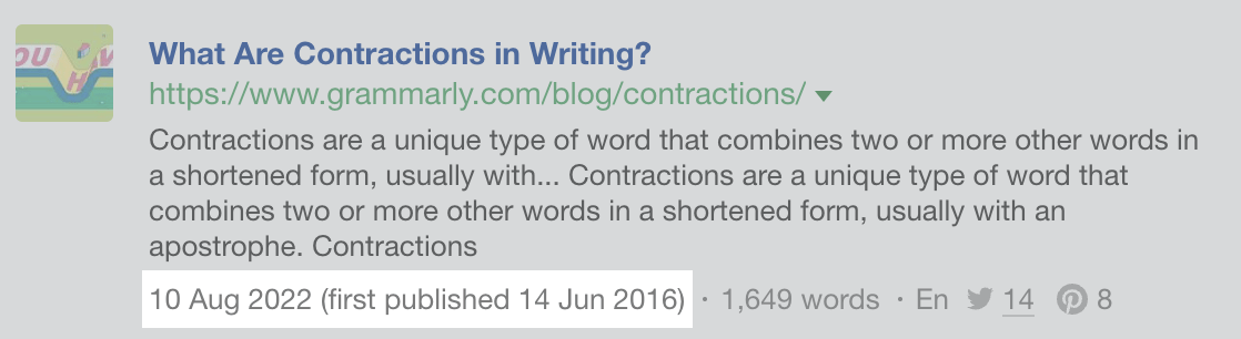 Esempio di un post sul blog che Grammarly ha ripubblicato sei anni dopo aver scritto per la prima volta il suddetto post