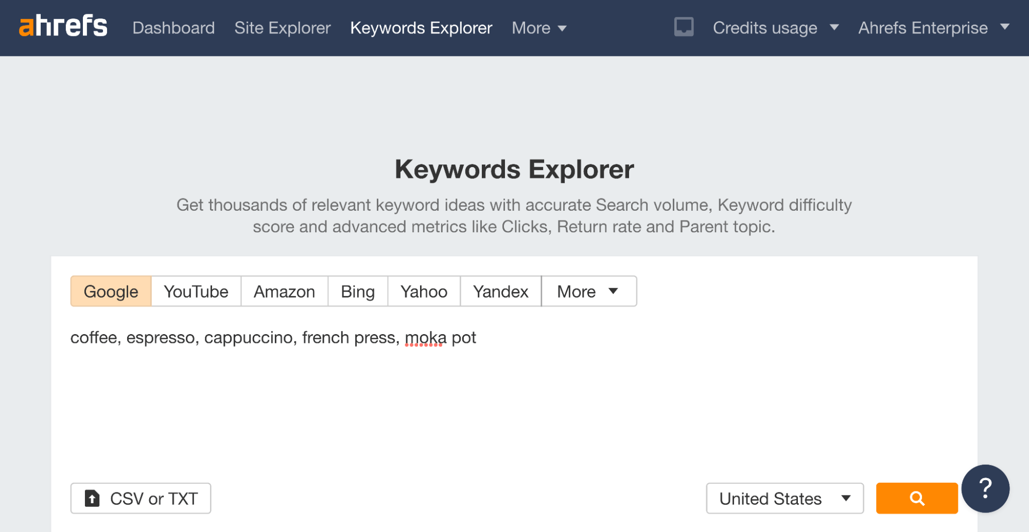 Seed keywords in Ahrefs' Keywords Explorer
