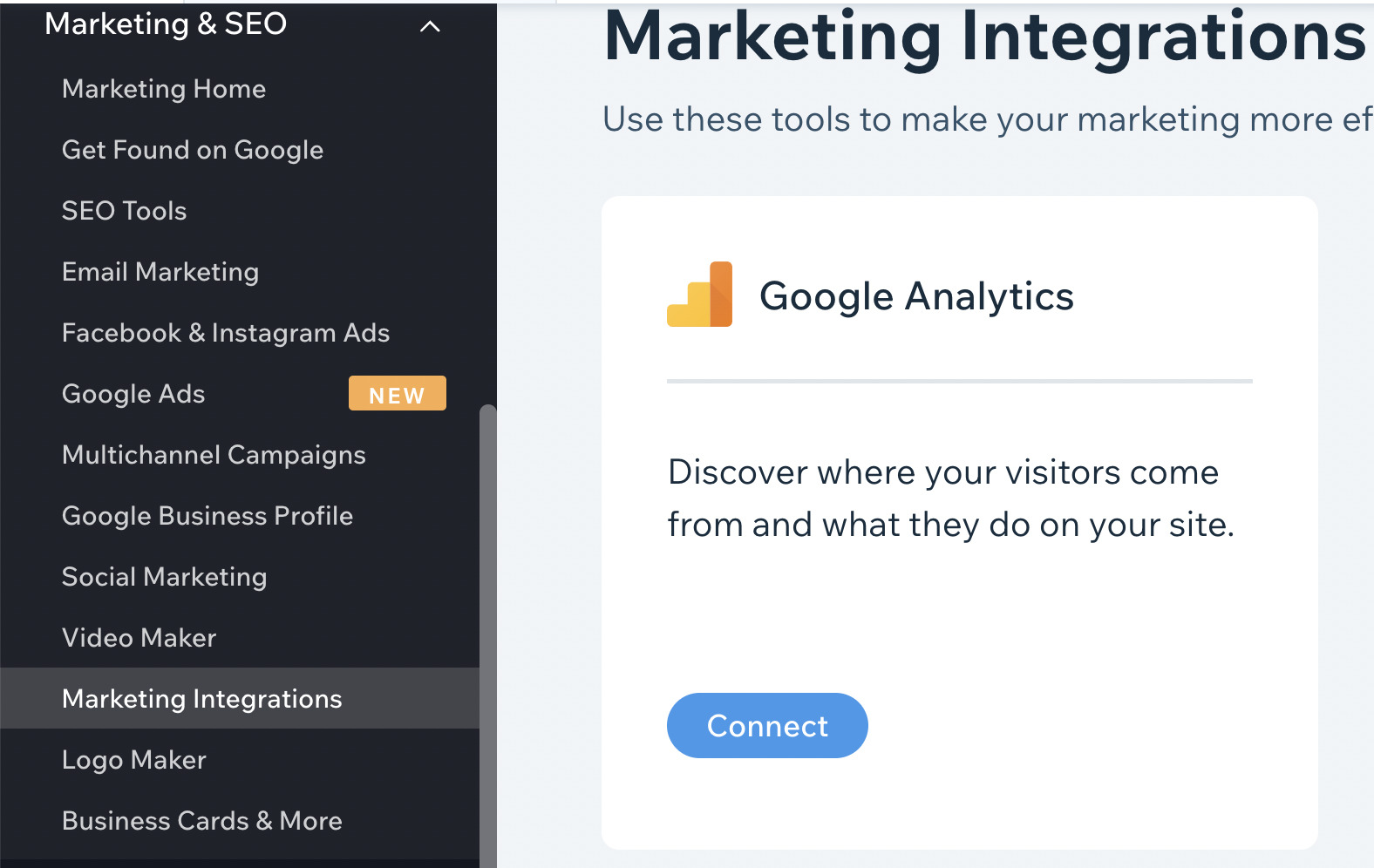 Wix marketing integration with Google Analytics