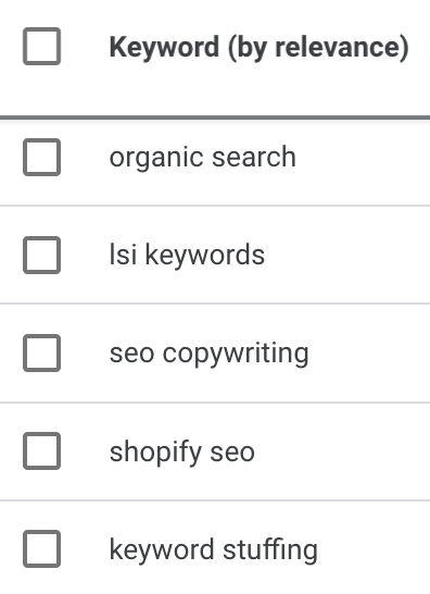 Keyword ideas in Google Keyword Planner from the seed keyword "SEO"