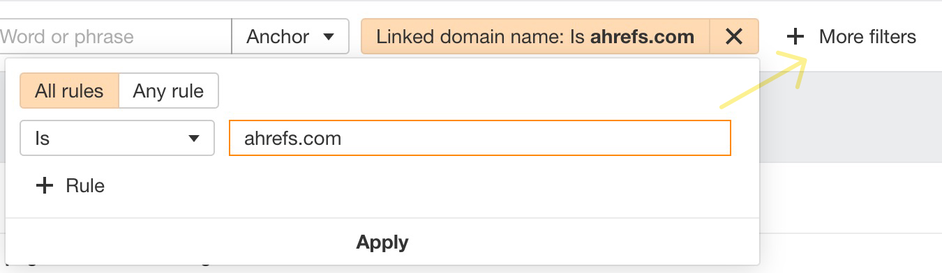 Linked domain name filter in Outgoing links 2.0