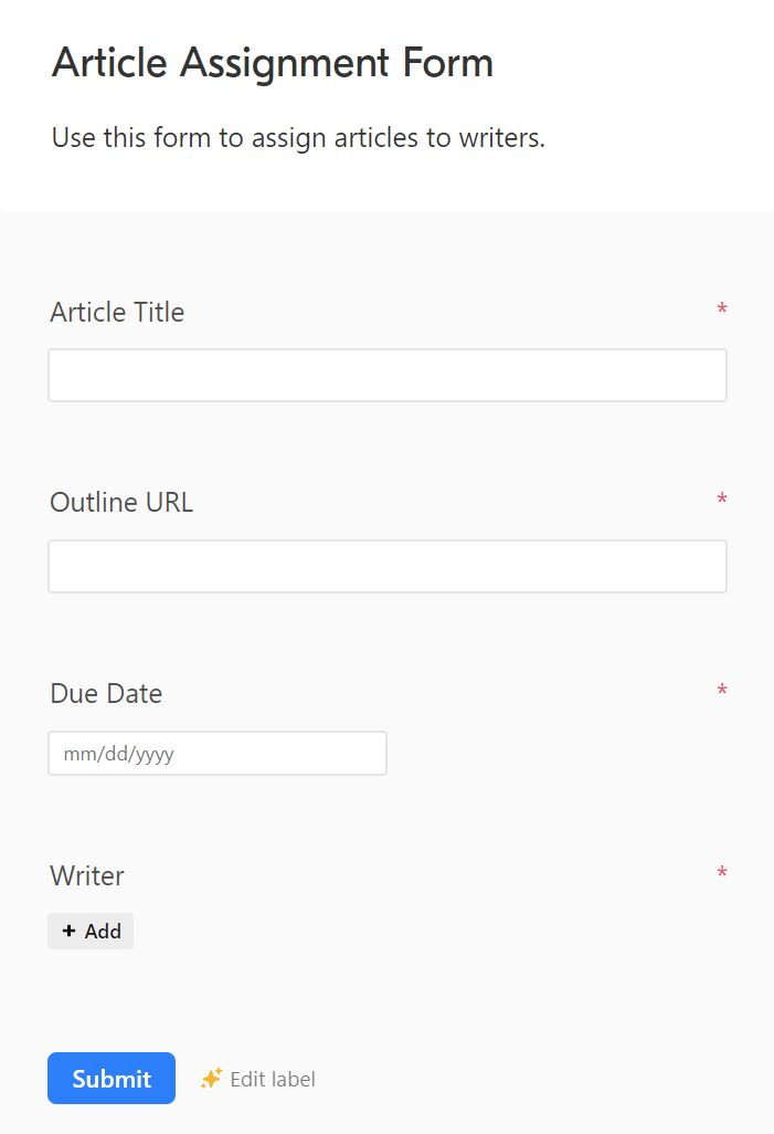 Create Airtable article ،ignment form