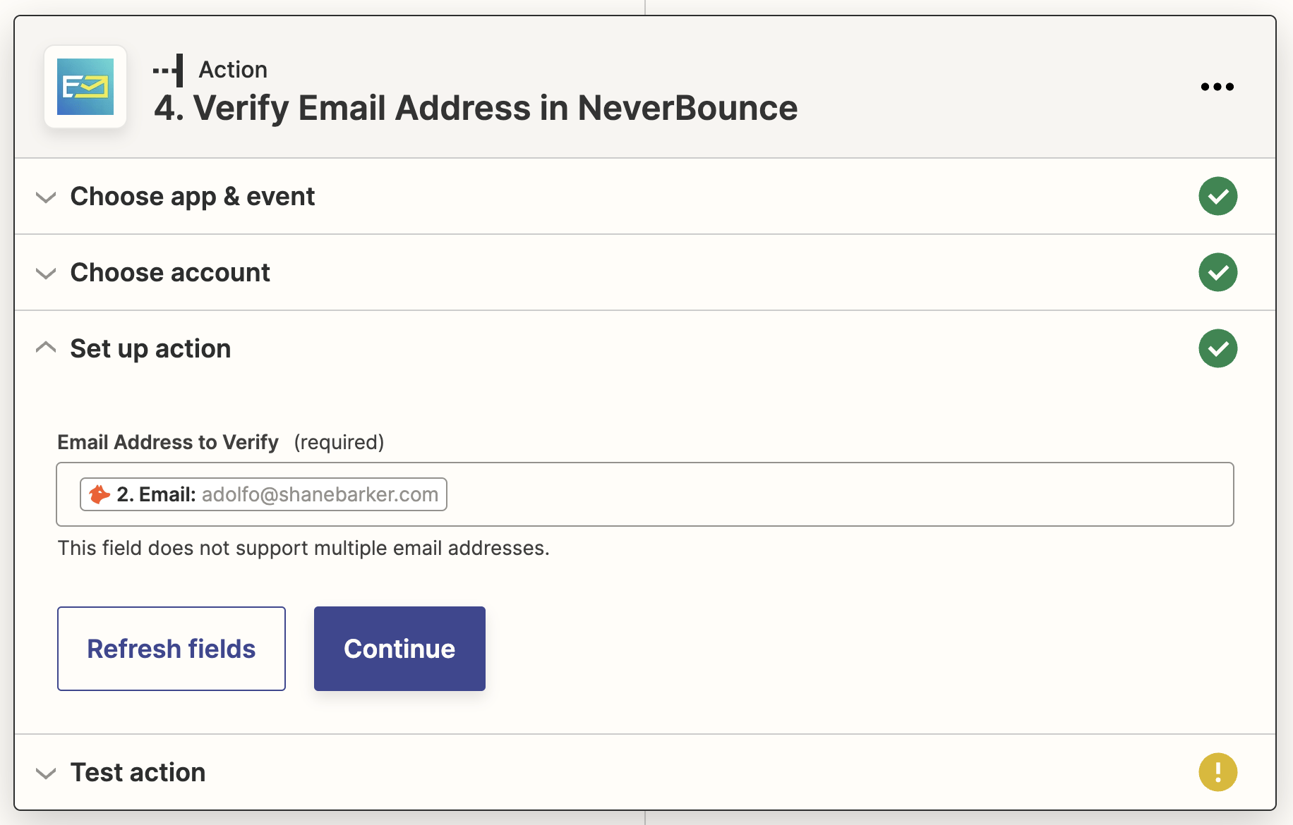 Action step: Verify Email Address in NeverBounce