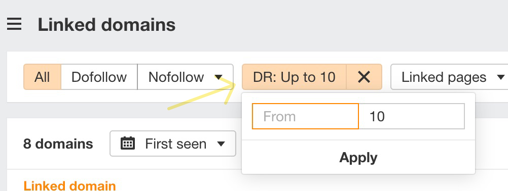 DR filter in Linked domains 2.0