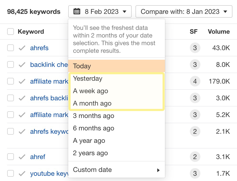 New date picker presets