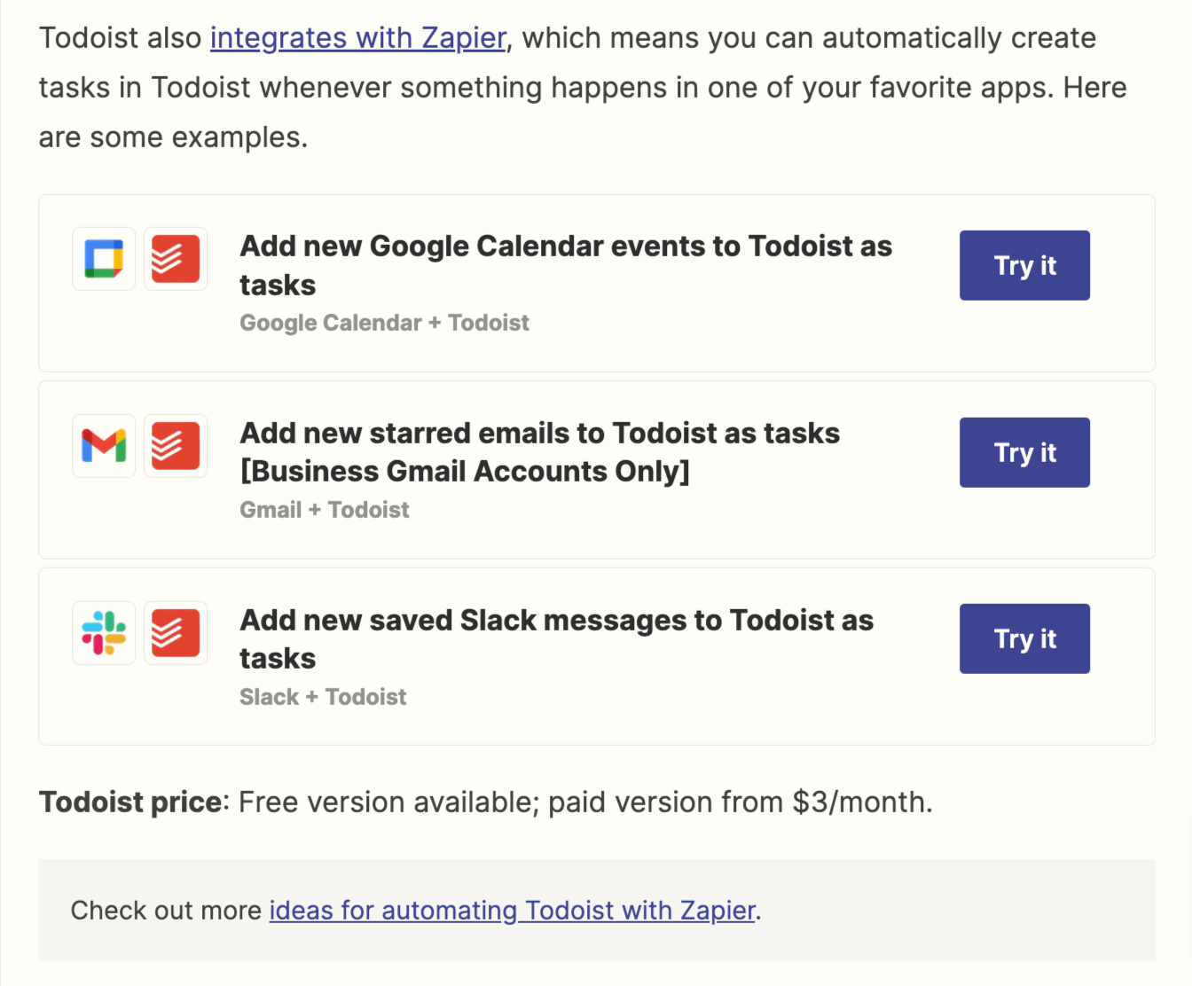 Calls to action in Zapier's article