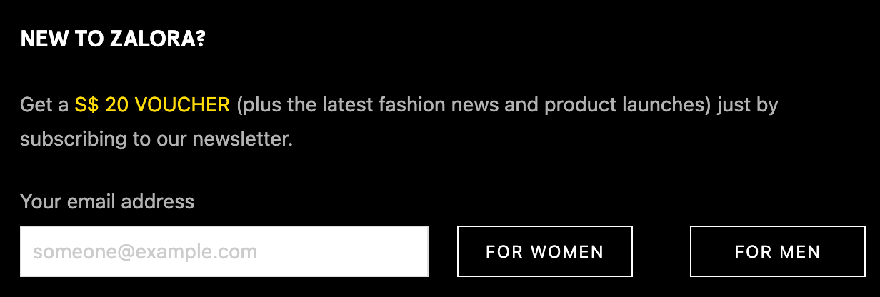 Zalora's opt-in form