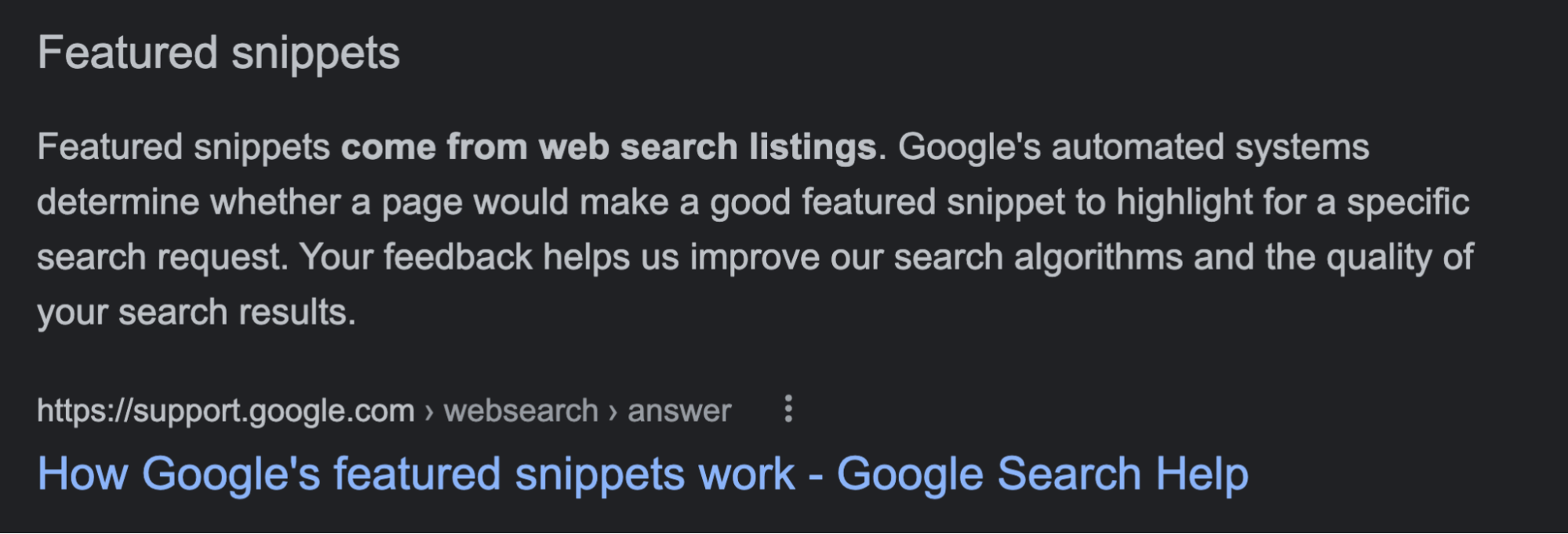 关键词 "featured snippets" 的精选摘要