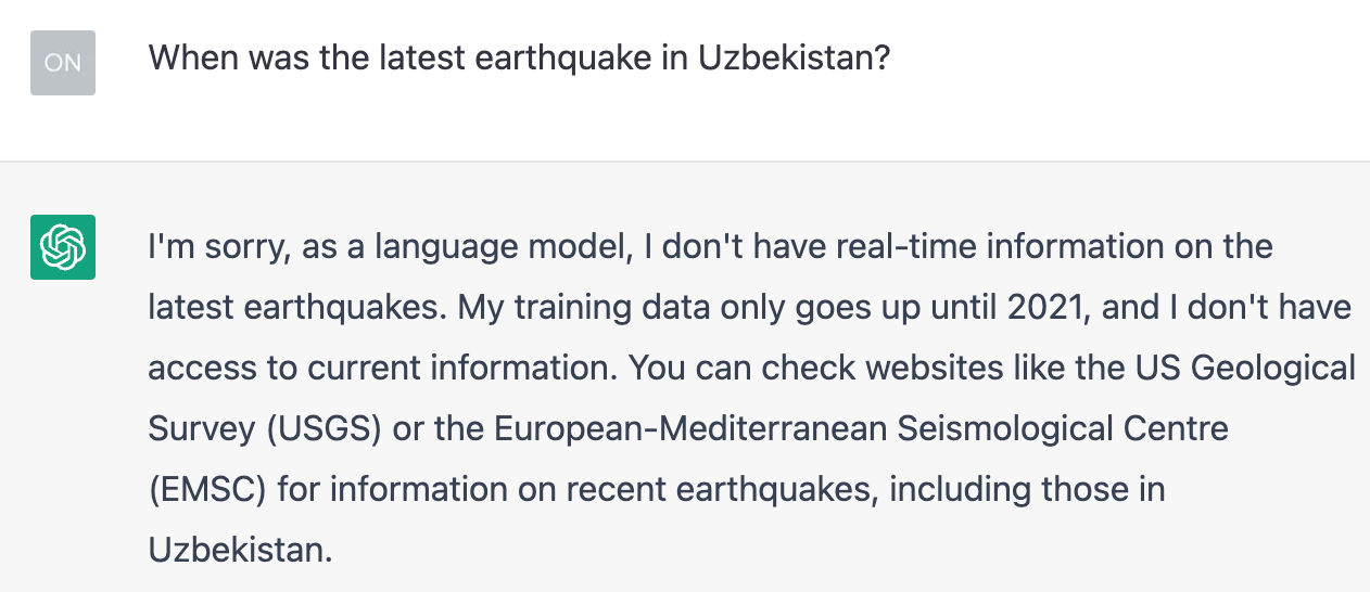 ChatGPT doesn't have real-time information