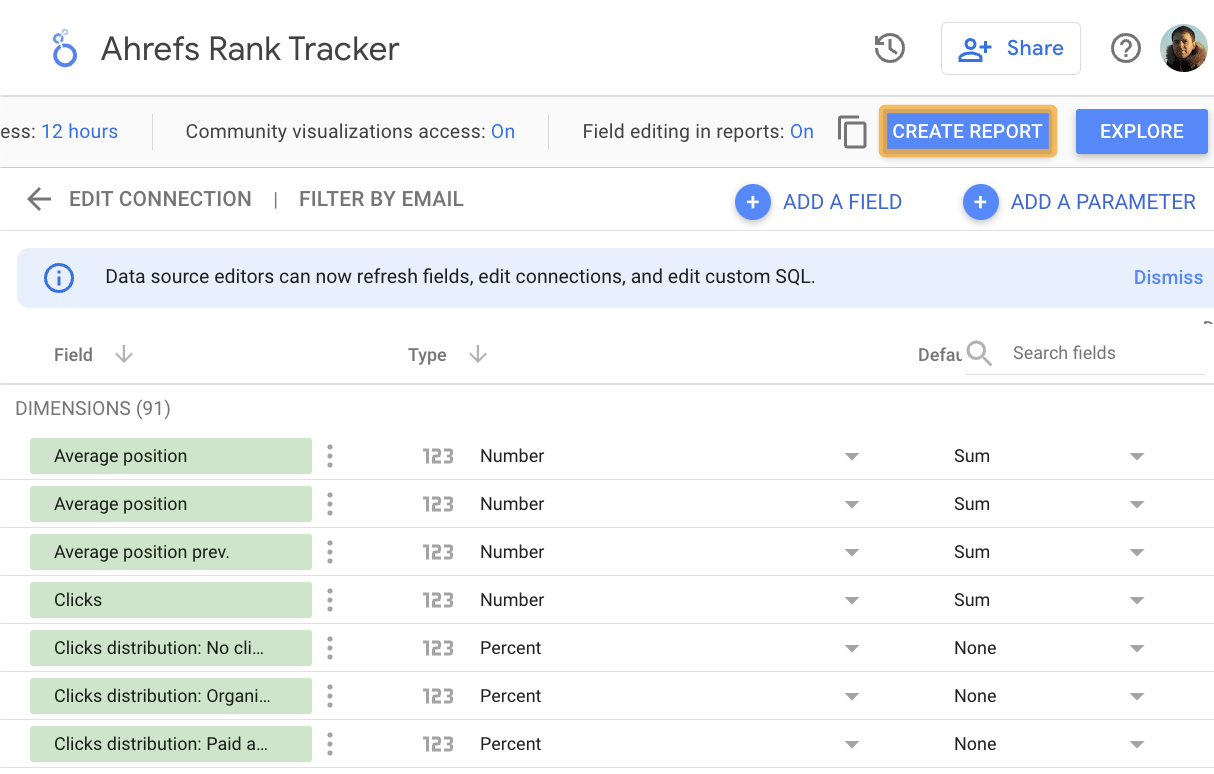 Ahrefs' Rank Tracker setup, via Google Looker Studio
