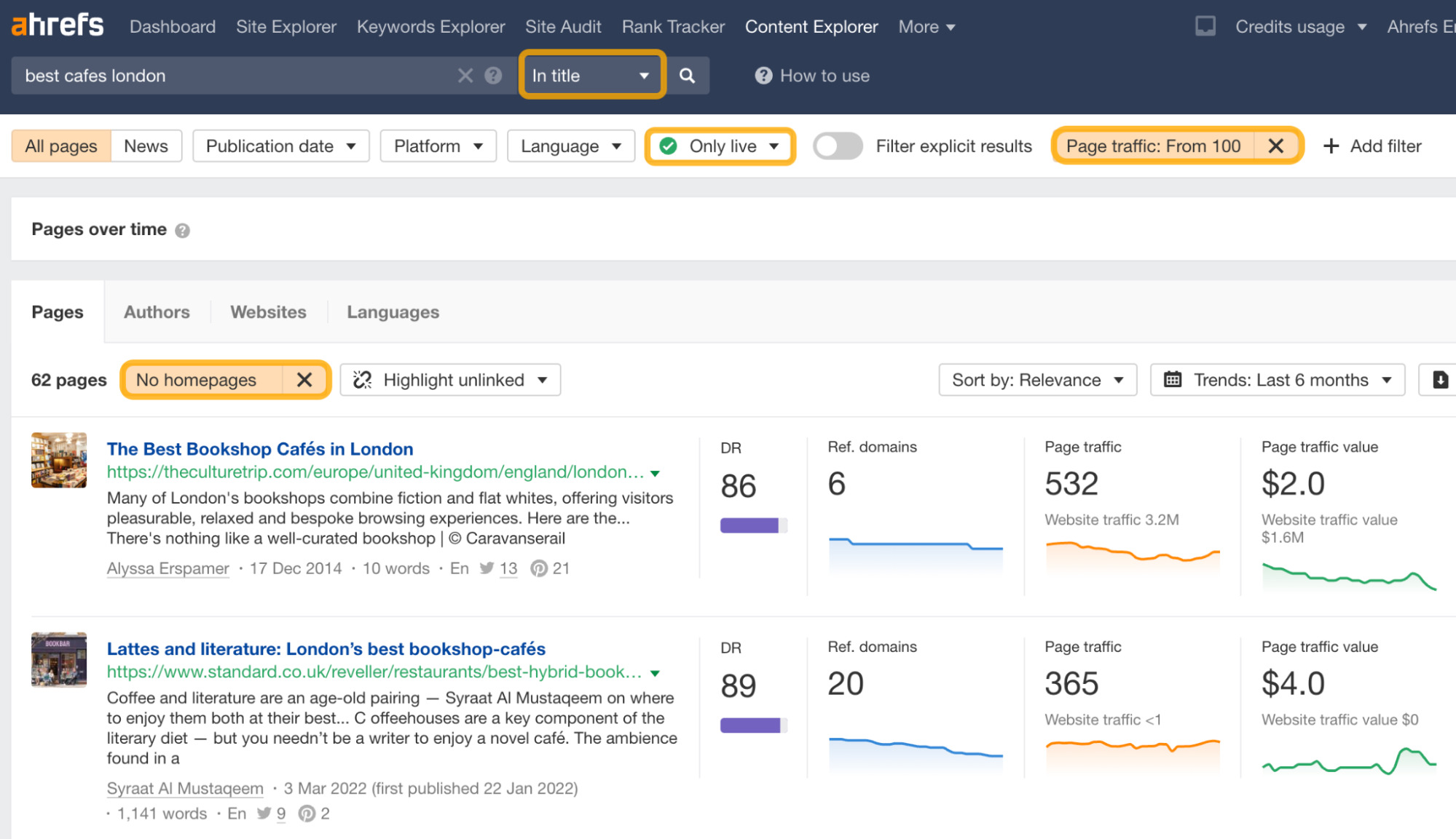 How to find "best x in y" lists, via Ahrefs' Content Explorer