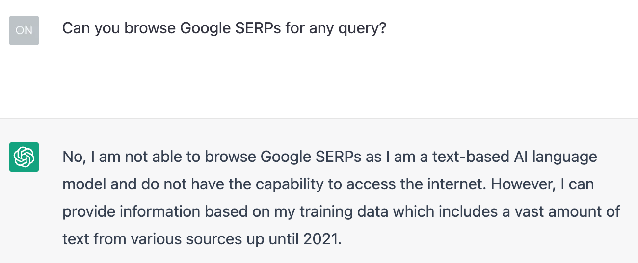 O ChatGPT não consegue navegar nas SERPs do Google