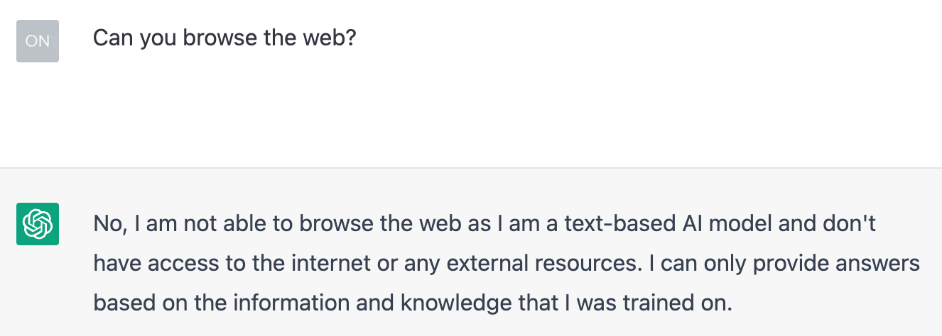 ChatGPT não pode navegar na web