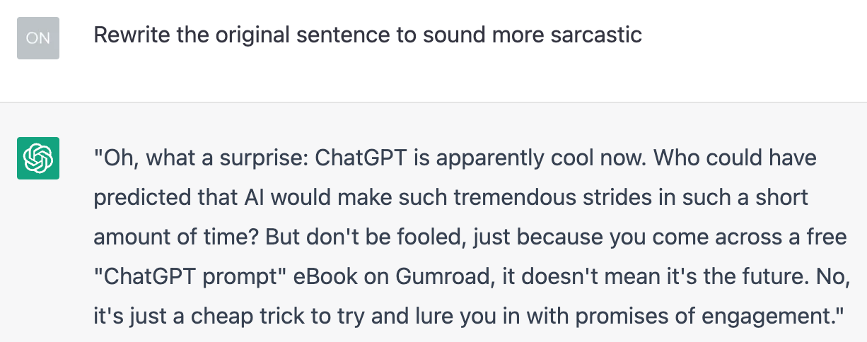 Prompting ChatGPT to rewrite an intro to be more sarcastic