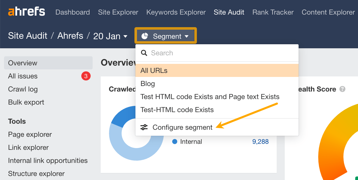 Ahrefs Site Audit（网站诊断）中 段设置