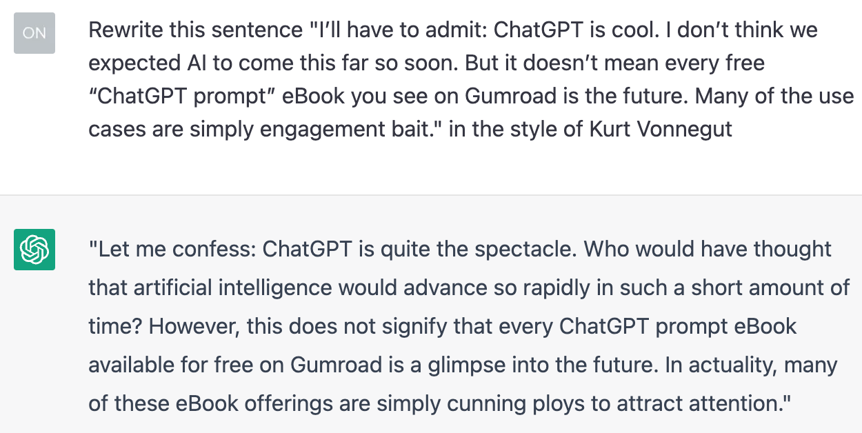Prompting ChatGPT to rewrite an intro like Kurt Vonnegut