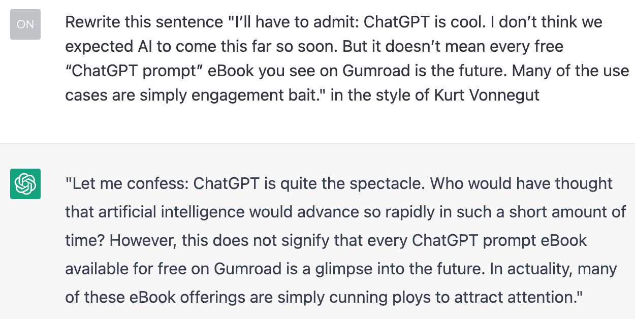 提示ChatGPT重写一个像Kurt Vonnegut一样的介绍。