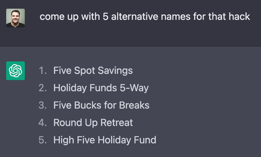 Noms alternatifs de ChatGPT pour mon hack de budgétisation