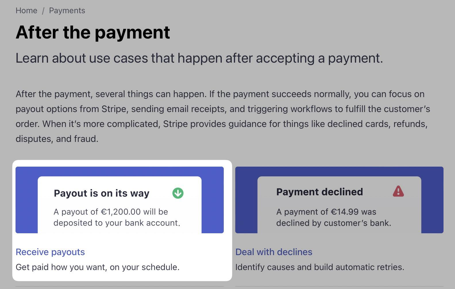 Stripe's "receive payouts" link