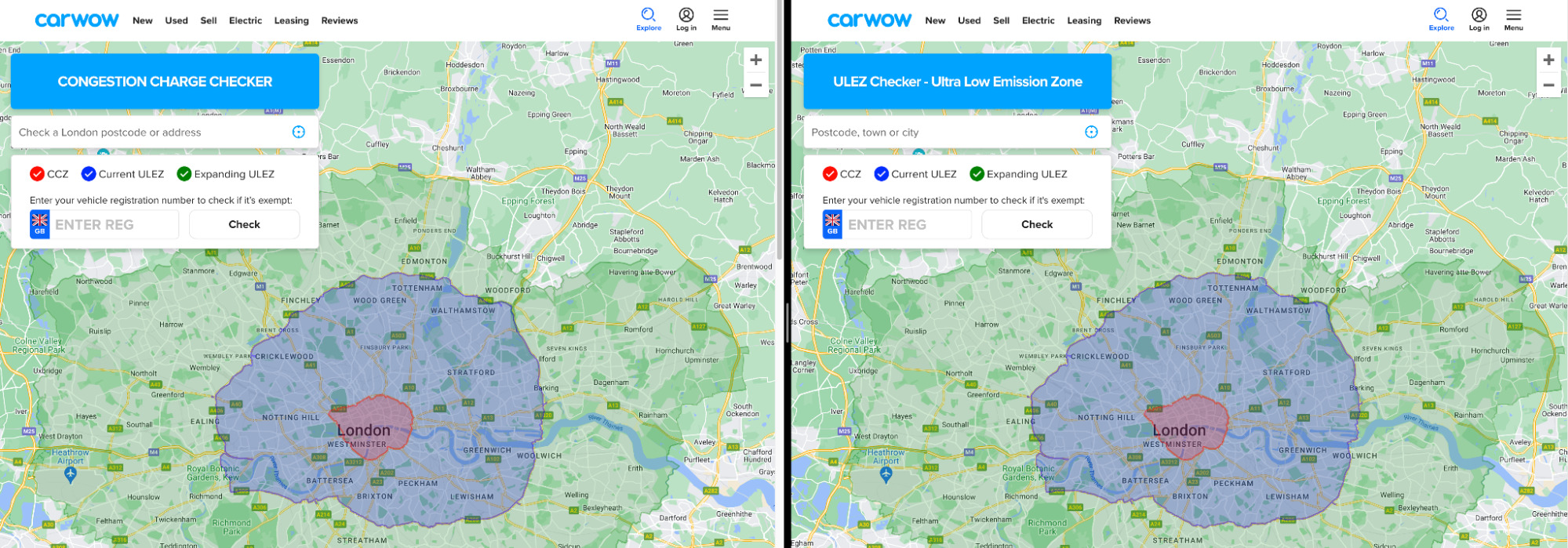 Congestion charge checker and ULEZ are practically identical