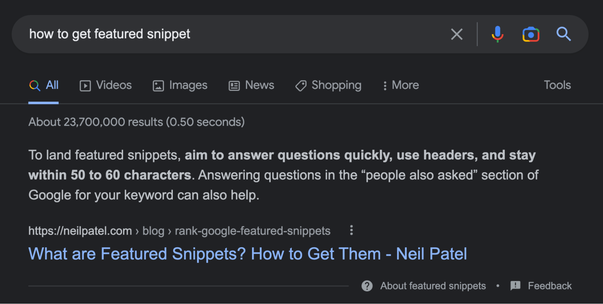 关键词 "how to get featured snippet" 的精选摘要