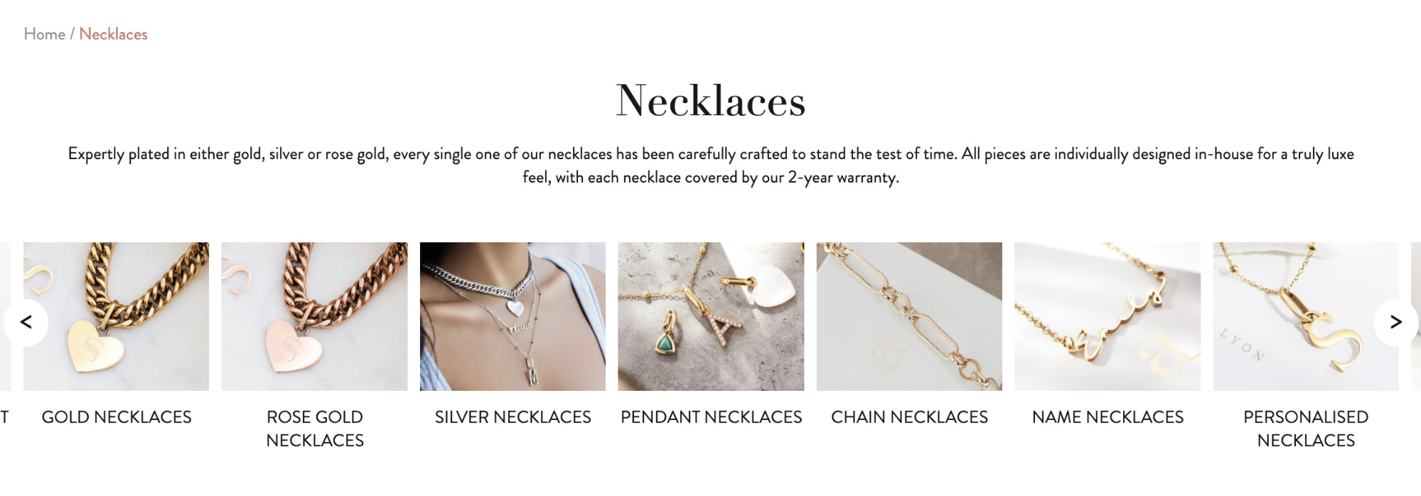 Block links on a category page for necklaces
