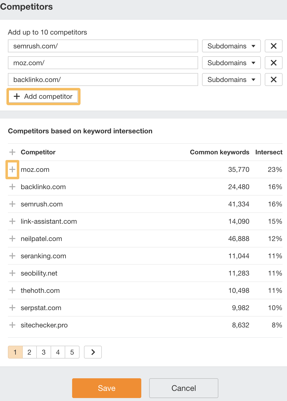 Adding competitors via settings menu, via Ahrefs' Rank Tracker