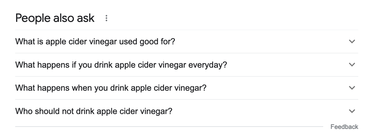 PAA box for keyword "apple cider vinegar"