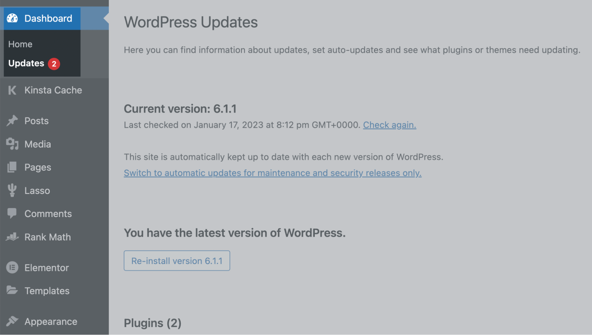 How to update WordPress in the dashboard.