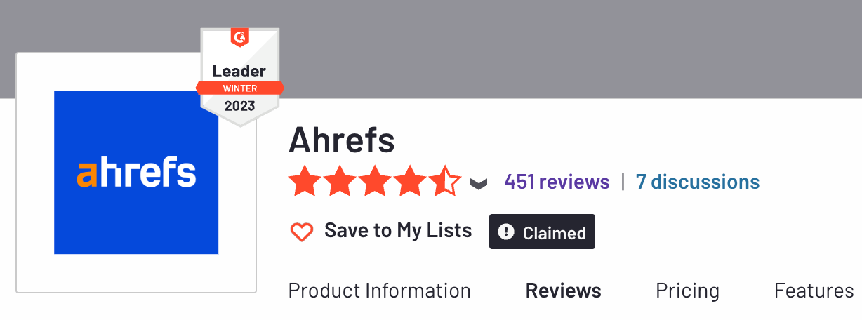 Ahrefs' G2 reviews