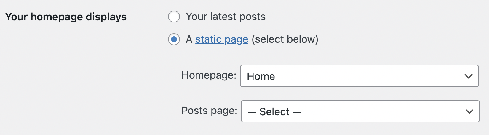 WordPress ،mepage display settings