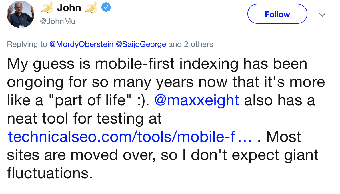 John Mueller confirms that mobile-first indexing is part of life