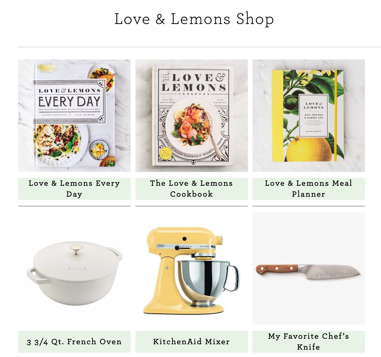 Affiliate shop on Love & Lemons' blog