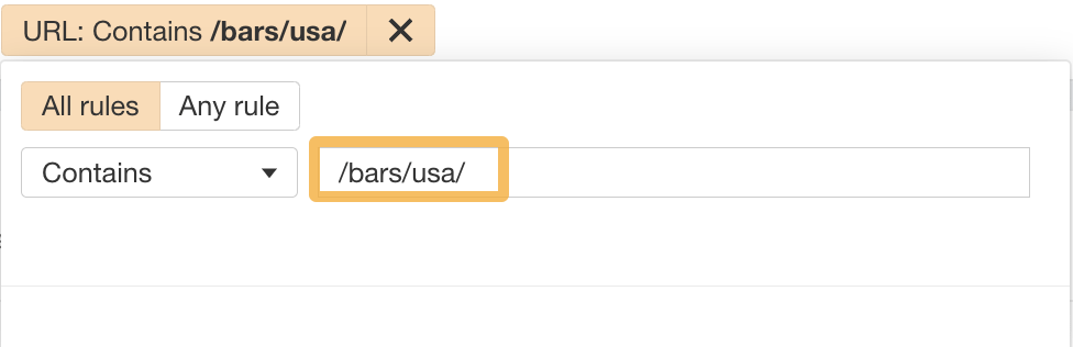 فیلتر URL برای نوارهای ایالات متحده، از طریق اکسپلورر سایت Ahrefs