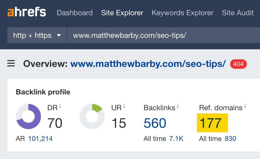 This dead page has backlinks from 177 referring domains
