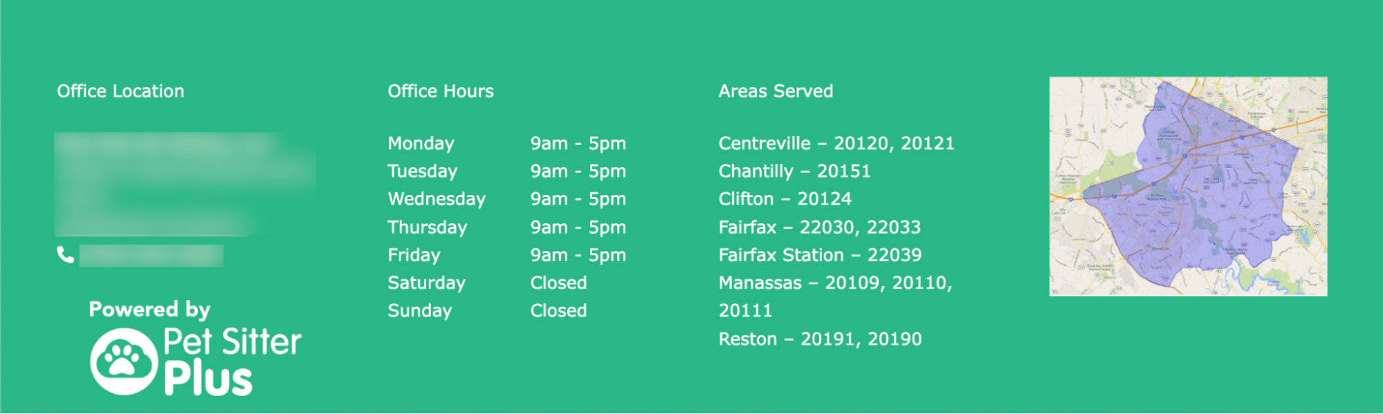 NAP and opening hours example, via Paw Pals
