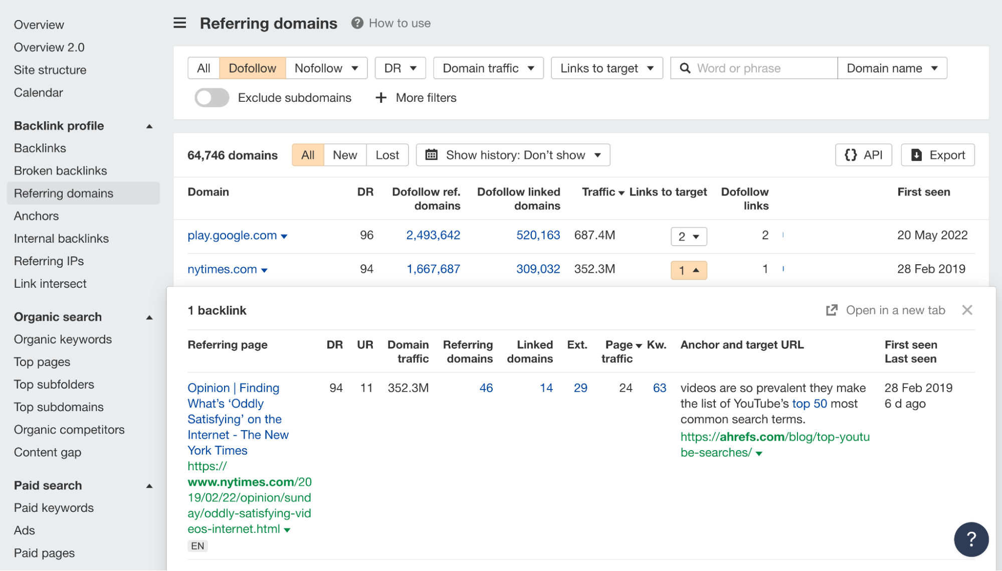 Referring domains report