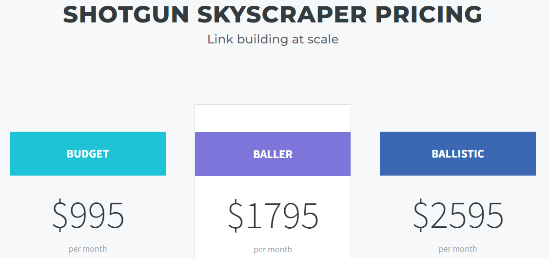 Exemple de tarification de la création de liens Skyscraper