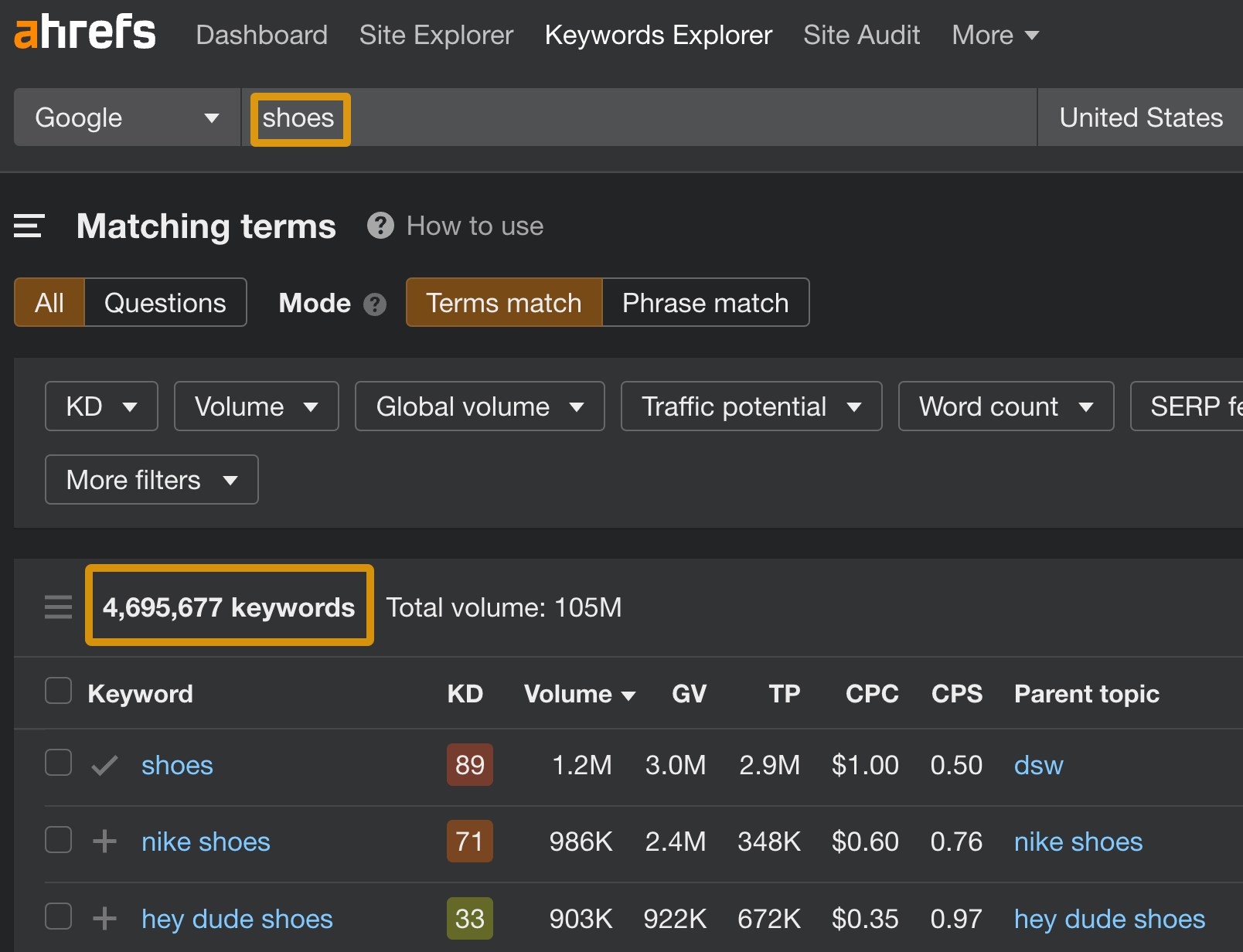 在 Keywords Explorer（关键词分析）中使用种子关键词