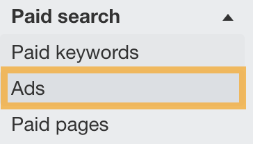 Paid search close-up with "Ads" highlighted, via Ahrefs' Site Explorer
