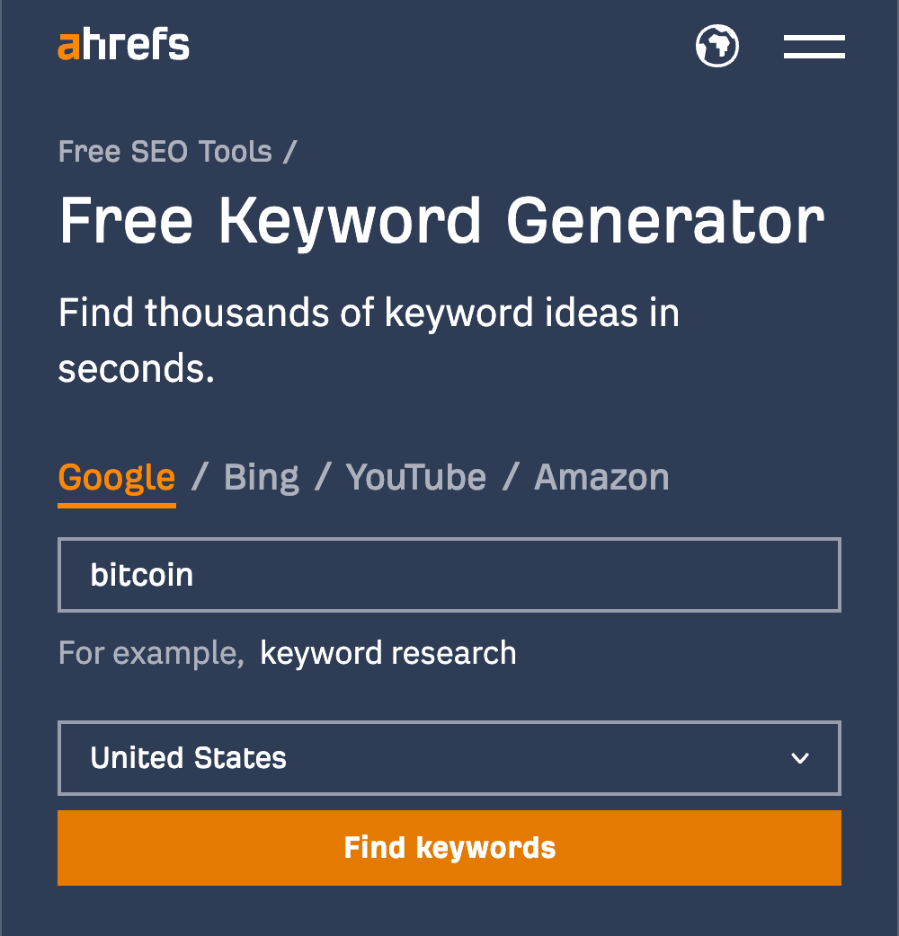 Ahrefs 免费的 keyword generator（关键词生成器）
