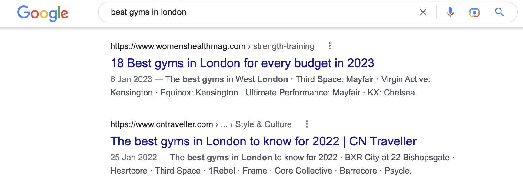 Searching for resource pages listing the best gyms in London