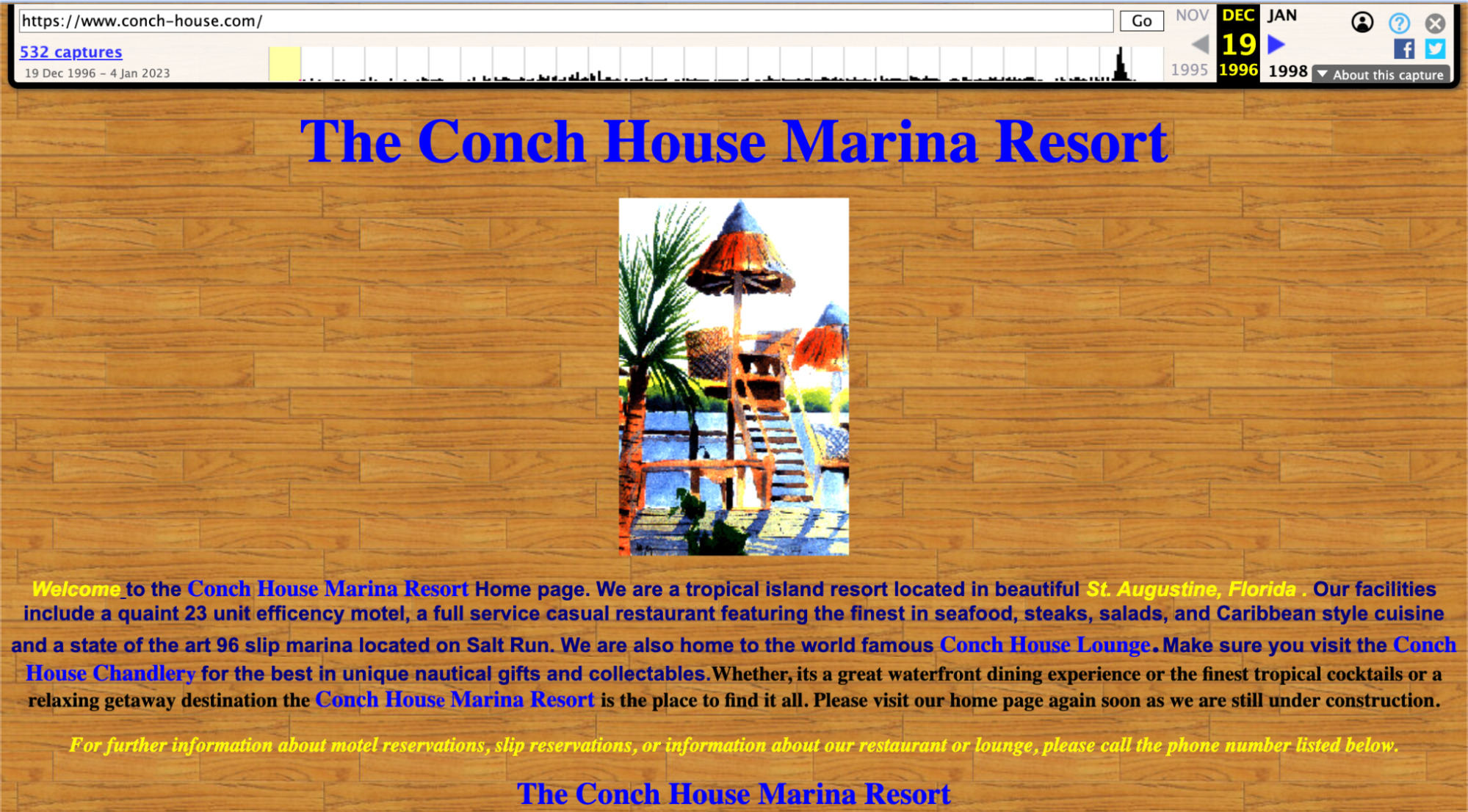 Conch House Marina Resort 1996, via Wayback Machine
