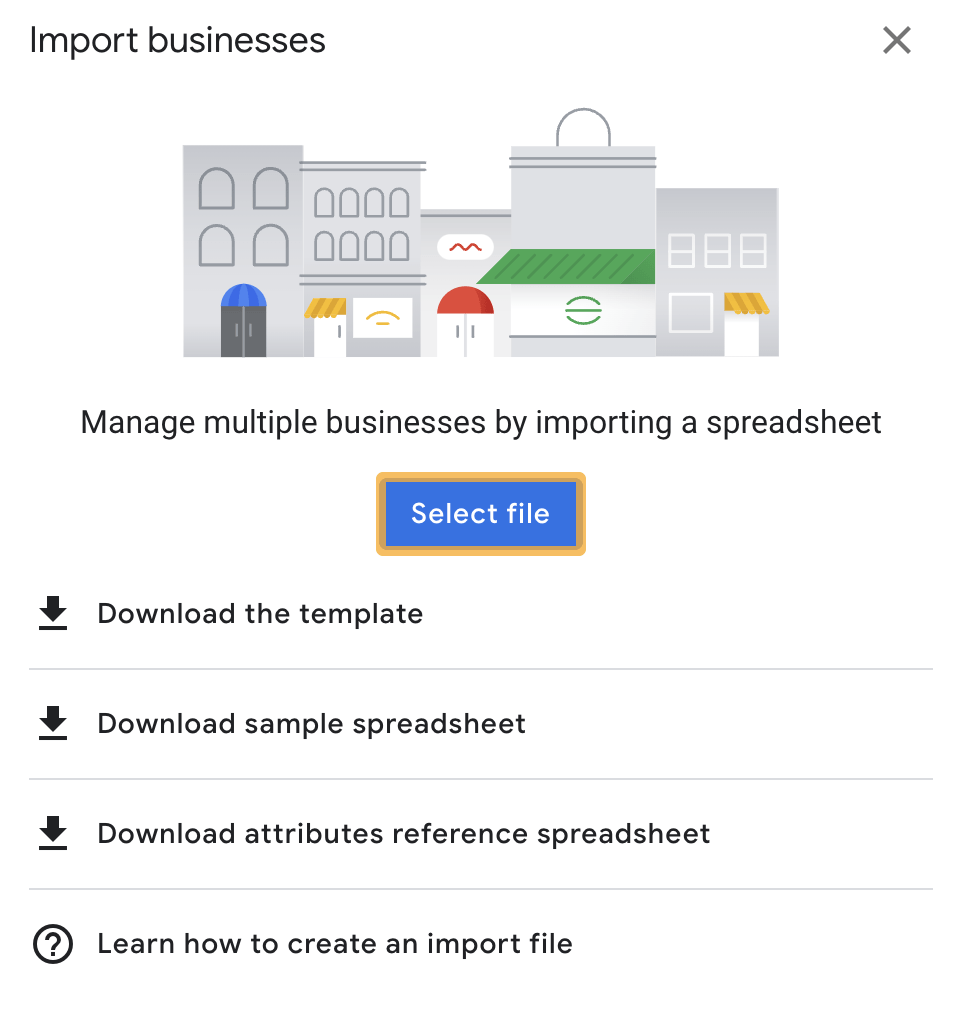 "Select file" option, via Google Business Profile
