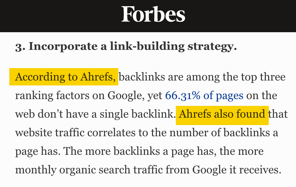 Ahrefs mentions in a Forbes article