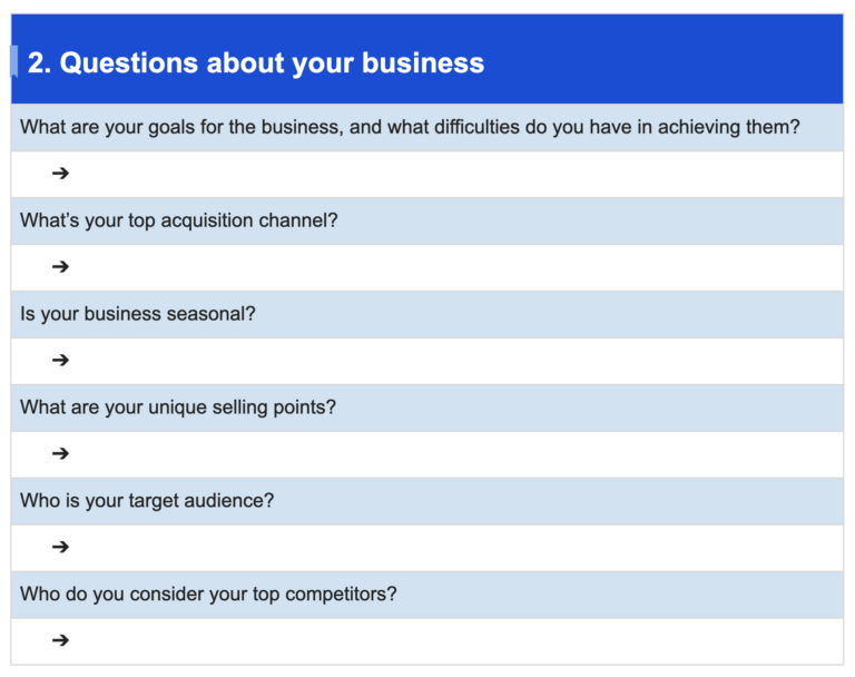 Questions To Ask About Online Business 23 SEO Questions to Ask New Clients + Questionnaire Template