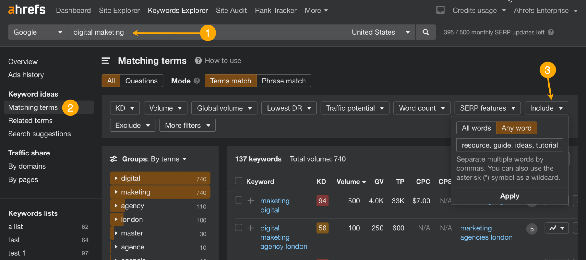 Finding keywords by search intent in Keywords Explorer